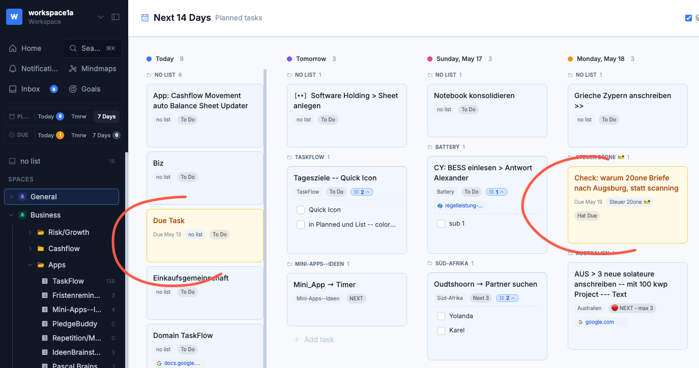 TaskFlow Due view